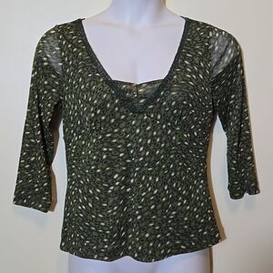 Axcess Y2K Nylon Sheer Lace Babydoll Top 3/4 Sleeve Size L